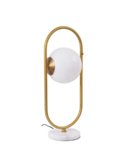 Orbital Milk Glass, Brass And Marble Table Lamp